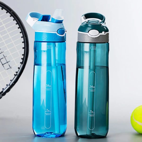 blue Virtuzen sport water bottle with a grey and teal cap - Image 3
